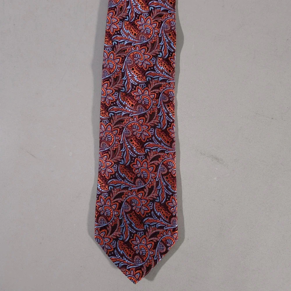 Brooks Brothers Tie Mens OS Orange Blue Paisley Floral Silk 346 Accessory